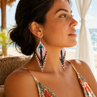 Pendientes Go2boho con Borla de Cuentas de Vidrio Rosa, Pendientes Colgantes Bohemios de Cristal para Fiestas