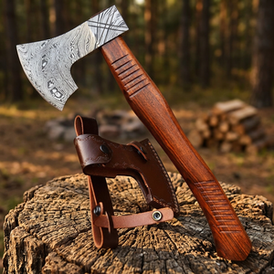 Hache tactique en acier forgé faite à la main, lame de 3 5/8 pouces, manche en bois industriel DIY, étui en cuir, camping, directement de l'usine - Product Image 3