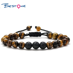 Vòng tay đá mắt hổ 8mm, dây tết điều chỉnh, vòng tay đá núi lửa, dành cho nam nữ, hỗ trợ thiền định, cân bằng năng lượng - Product Image 3