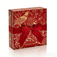 Coffret cadeau de parfum de luxe, emballage personnalisé en feuille d'or rouge avec ruban, ensemble vide de 3 pièces pour flacon de parfum de 50 ml, provenant de l'usine