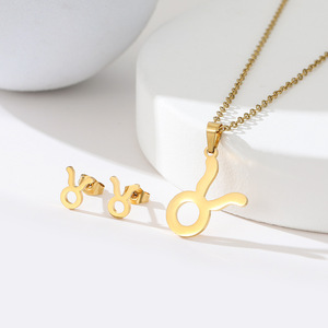 Conjunto <span class=keywords><strong>de</strong></span> collares y pendientes con signo del zodiaco barato, conjunto <span class=keywords><strong>de</strong></span> joyería impermeable <span class=keywords><strong>de</strong></span> acero inoxidable chapado en oro <span class=keywords><strong>de</strong></span> 18K para mujer - Product Image 4