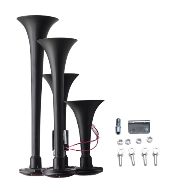 Universal 4 Trumpets 12V/24V 150DB Loud Musical Air Horn Speaker Train Air Horns Kit Max for Truck Cars SUV Boat Tractor