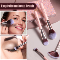 BS-MALL Ensemble de 8 mini-pinceaux de maquillage de voyage roses, synthétiques, vegan, portables, étiquette privée, vente en gros, petite taille, pinceaux cosmétiques pour le visage