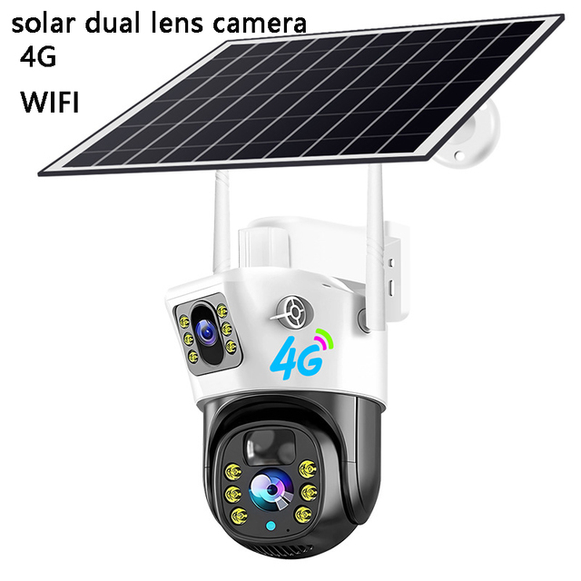 Dual Lens Solar CCTV Camera System WiFi 4G SIM Card PTZ Outdoor 2560x1960 Resolution Waterproof 20M Night Vision 12000mAh