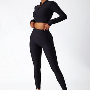 Venta al por mayor de logotipo personalizado de cuello alto con cremallera superior de manga larga Top de yoga para las mujeres - Product Image 3