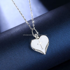 Toptan yüksek kalite 925 ayar gümüş kadınlar için çapraz kalp kremasyon kolye <span class=keywords><strong>ashes</strong></span> kolye külleri - Product Image 1