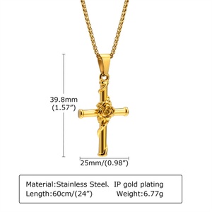 Factory Custom Jewelry Stainless Steel Hip Hop Rose Cross Pendant <b>Necklace</b> <b>Men</b> - Product Image 5