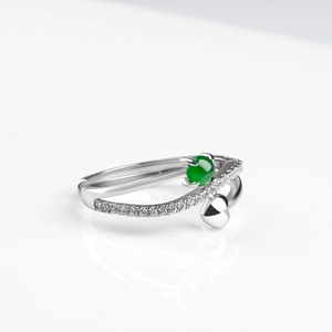 Natural genuine jadeite green <b>ring</b> in icy stone S925 <b>silver</b> setting Fashionable finger <b>ring</b> for women. Simple design <b>Adjustable</b> - Product Image 3