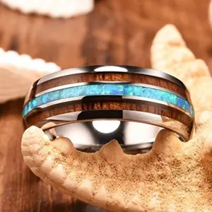Ring 8mm New Design Men Band Brushed Tungsten Carbide Opal Jewelry Support Drop Shipping Ring