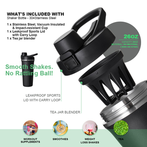 Bouteille de secoueur de protéines avec couvercle de verrouillage Aspirateur à double paroi isolé en acier inoxydable 18oz 20oz 25oz Gym - Product Image 3