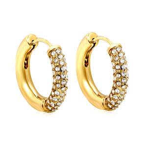 Huggie <b>Earrings</b> Gold Rhinestone Round Geometric Party <b>Stud</b> <b>Earrings</b> For Women Zinc Alloy Bezel Setting EA32830AG - Product Image 2
