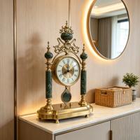 Horloge de table en marbre vert de luxe, décoration dorée rétro, horloge de bureau pour la maison, le salon, la chambre à coucher, le bureau