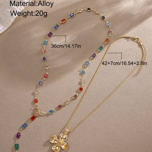 Leichte Luxus High-End Y-förmige Diamant Blumen Halskette Trendy langkettige Quaste Choker 2-teiliges Set mit Persönlichkeit bunt - Product Image 1