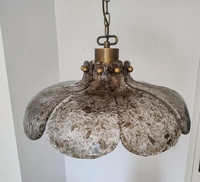 Lustre moderne du milieu du siècle en verre avec fleurs, lampe suspendue avec lumière LED blanc chaud à intensité variable