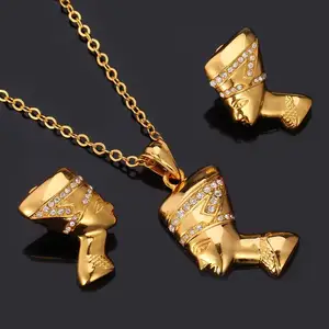 wholesale custom silver women jewelry set gold plated 18k Egyptian Pharaoh necklace earrings stainless steel jewelry sets