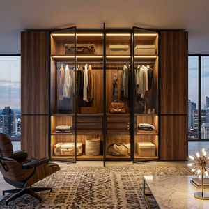 CE <strong>Midcentury</strong> Modern Wooden <strong>Wardrobe</strong> for Living Room Home Furniture Solution Bespoke OEM - Product Image 4