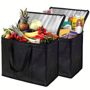 OEM Customized Portable Insulated Cooler Bag With Logo Black Lunch for Food Reusable Non Woven Thermal Bags - Product Image 1