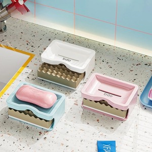 Jabonera de Plástico con Drenaje, Color Liso, con Esponja, Estilo Japonés Minimalista, de Doble Capa, para Baño - Product Image 6