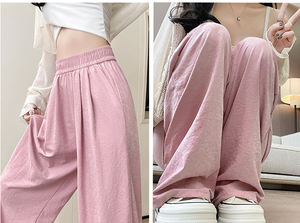 OEM New Fashion <span class=keywords><strong>pantaloni</strong></span> lunghi in seta di ghiaccio da donna <span class=keywords><strong>pantaloni</strong></span> larghi a gamba dritta <span class=keywords><strong>con</strong></span> ampie tasche per una rapida asciugatura - Product Image 5