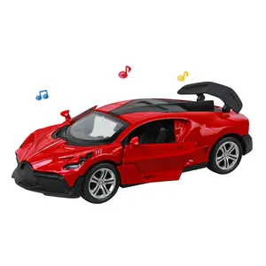 批发1:28比例合金汽车模型金属车身拉回汽车玩具带灯音乐开门压铸模型车