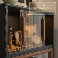 Armoire de rangement haute en bois massif moderne avec éclairage LED, portes vitrées et tiroirs, grande capacité, gain de place pour salon, salle à manger, hôtel
