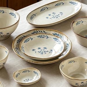 Classic Reactive Glaze Bowl Ceramic Nature Hand-Painted Dish <b>Set</b> Stoneware <b>Dinnerware</b> <b>Set</b> Round Salad Bowl Ramen Bowl Tableware - Product Image 1