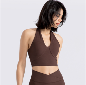 Sexy Ribbed Halter Yoga Crop <b>Top</b> Women Deep V Neck Padded Sleeveless <b>Tank</b> <b>Top</b> Buttery Soft Stretch for Daily Wear Pilates - Product Image 1