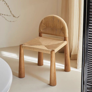 Mid-century Influencer-style <b>Light</b>-luxury Nordic Dining Chair Wabi-sabi Japanese-style Vintage Minimalist <b>Rope</b>-woven - Product Image 1