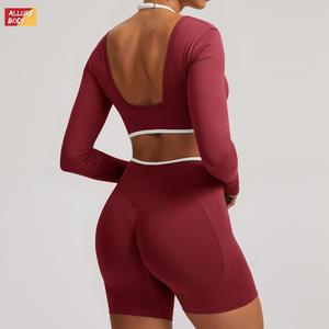 Haut de yoga sans couture Allure Body pour femme, manches longues, dos nu, col croisé, vêtements de sport et de fitness - Product Image 1