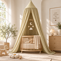 Tente de lit conique pour enfants en coton 100% à carreaux vert crème, écologique, toutes saisons, style pastoral coréen, suspendue au plafond