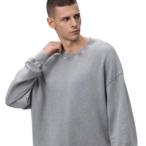 Sudadera de lavado ácido para hombre 380GSM 100% algodón francés Terry desgastado cuello redondo sudaderas de gran tamaño para hombres - Product Image 2