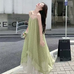 French Style Sweet Light Green Floral Print Sundress Strapless Long Dress For Holiday Celebration Casual Wear - Product Image 3