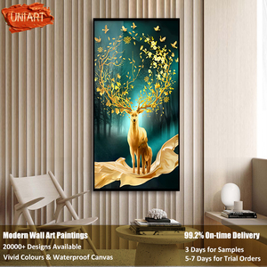 UNIART Art mural abstrait nordique vertical en verre cristallin, <span class=keywords><strong>impression</strong></span> sur <span class=keywords><strong>toile</strong></span>, cerf doré, affiches et impressions - Product Image 6