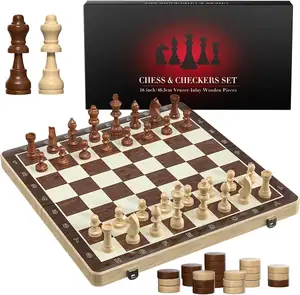 סט שחמט מגנטי עם דמקה 16 "שחמט עץ משחק שחמט נסיעות צעצוע למבוגרים וילדים