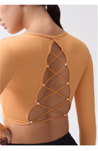 Customized HollowOut Sexy Backless Fitness <b>Yoga</b> Top With Chest <b>Cushion</b> Wearable As Outerwear LongSleeved Training Top - Product Image 6