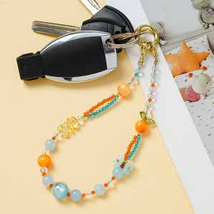 Cordon de téléphone anti-perte fait main avec perles de cristal motif mandarine et impression UV, breloque de téléphone fleurie Kawaii, support de poignet - Product Image 5