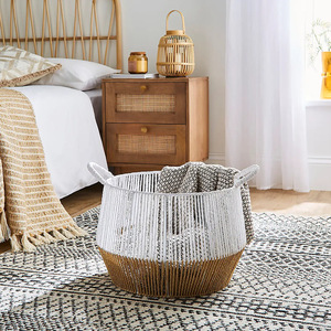 Wicker Laundry <b>Basket</b> Round Paper <b>Rope</b> Woven <b>Storage</b> Bin For Clothes Household Use - Product Image 2