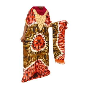 Coton indien taille libre Tie Dye Print Kaftan respirant en mousseline de soie taille libre longue robe femmes automne tenue décontracté dernière conception - Product Image 1