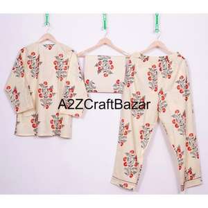 ชุดชุดนอนคอวีพิมพ์ลายดอกไม้สำหรับฤดูร้อนฤดูหนาว - Product Image 4