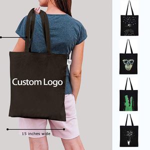 New High Quality Custom Organic Black Canvas Cotton Tote <b>Bag</b> Reusable and Cheap with Letter Pattern and <b>Personalised</b> Logo - Product Image 1