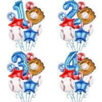Ensemble de ballons en aluminium sur le thème du baseball, ballon numérique pentagramme scintillant, décoration de fête d'anniversaire pour enfants