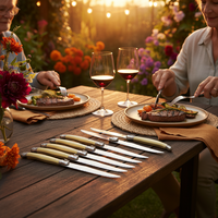 Couteaux à steak en acier inoxydable de conception française haut de gamme, résistants à la rouille, pour la restauration fine et le camping, avec options personnalisables