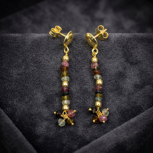 Ensemble de boucles d'oreilles tendance en tourmaline naturelle plaquée or pour fête, mariage, cadeau de fiançailles - Product Image 3