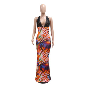 เดรสแฟชั่นผู้หญิงแบบขายส่ง คอวี โชว์หลัง ไร้แขน พิมพ์ลาย ทรงเข้ารูป เหมาะสำหรับออกงานกลางคืน - Product Image 5