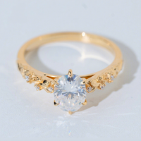 Bague de fiançailles en or jaune 14 carats avec diamant de laboratoire, alliance solitaire, bijoux pour femme avec pierres latérales taille ovale