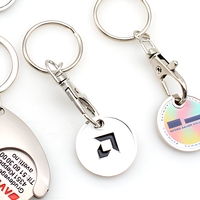 Porte-clés jeton métallique personnalisé avec logo, en alliage de zinc, support de pièce de monnaie, étiquette ronde pour chariot de supermarché ou borne d'arcade
