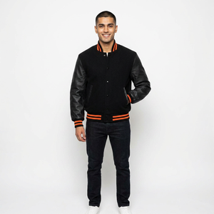 New Style Custom Logo Winter <b>Jacket</b> Varsity Design with Wool Body Genuine <b>Leather</b> Sleeves CollegeBaseballjacket for <b>men</b> - Product Image 1