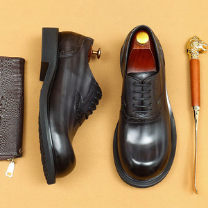 Zapatos Oxford de Vestir para Hombre, de Cuero Genuino Brillante, Punta Redonda, con Cordones, Color Sólido, para Cualquier Ocasión, Suela de Goma, Envío Directo - Product Image 5