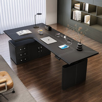 Bureau informatique réglable en hauteur, table assis-debout, surface en cuir, bureau en bois