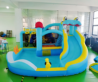 Château gonflable pour enfants à usage domestique, design animal, bleu, pour intérieur et extérieur